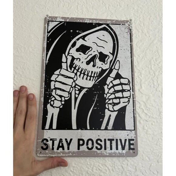 New Vintage Stay Positive Skull Sign Metal Tin Sign Wall Décor Funny - Picture 1 of 2